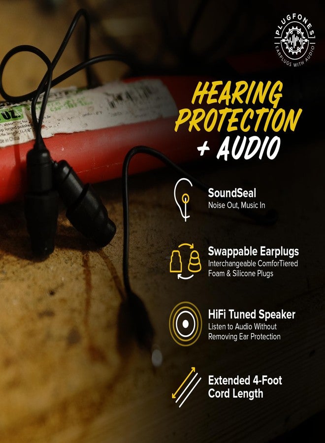 Plugfones سماعات أذن Plugfones Guardian - سماعات أذن داخلية عازلة للضوضاء متوافقة مع معايير OSHA، مزودة بحماية للسمع - تصميم هجين سلكي للعمل والسفر - تتضمن سدادات أذن من السيليكون والإسفنج - أسود - Image 3